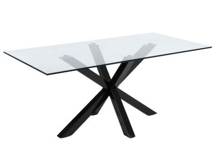Skleněný jídelní stůl Kave Home Argo 200 x 100 cm s černou kovovou podnoží