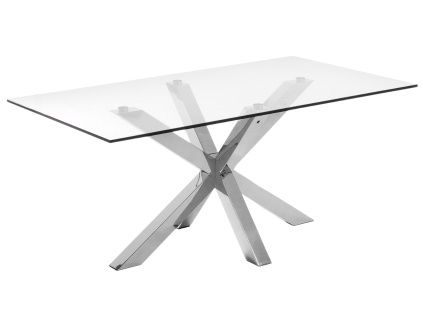 Skleněný jídelní stůl Kave Home Argo 160 x 90 cm s nerezovou podnoží