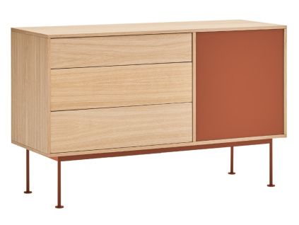 Cihlově červená dubová komoda Teulat Yoko 128 x 45 cm