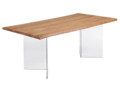 Dubový jídelní stůl Kave Home Lotty 180 x 100 cm se skleněnou podnoží