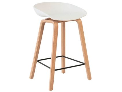 Bílá plastová barová židle Somcasa Ruth s dřevěnou podnoží 74 cm