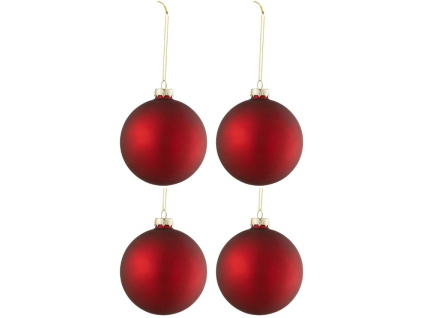 Set čtyř červených skleněných vánočních ozdob J-Line Nien 10 cm