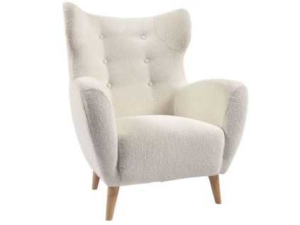 Bílé látkové bouclé křeslo Kave Home Patio