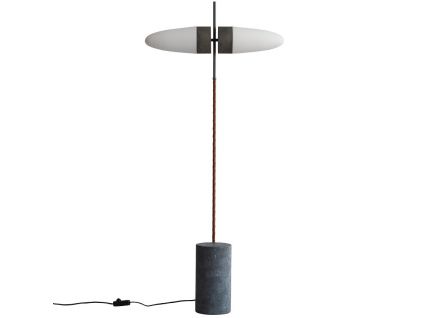 Opálově bílá skleněná stojací lampa 101Copenhagen Bull 140 cm s mramorovou podstavou