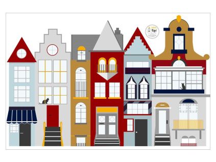 Samolepka na zeď Houses 65 x 100 cm