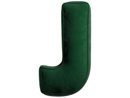 Tmavě zelený sametový polštář písmeno J 40 cm