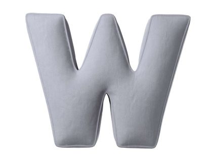 Šedý sametový polštář písmeno W 40 cm
