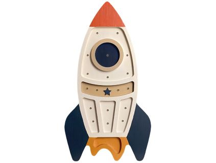 Dřevěná dětská LED lampa Raketa 41 cm