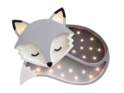 Šedá dřevěná dětská LED lampa Liška 36 cm