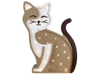 Béžová dřevěná dětská LED lampa Kočka 37 cm