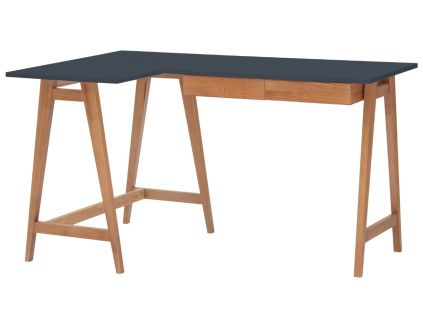Tmavě šedý lakovaný rohový pracovní stůl RAGABA LUKA 135 x 85 cm s dubovou podnoží, levý