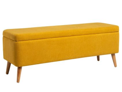 Žlutá čalouněná lavice Somcasa Zurich 120 cm s úložným prostorem