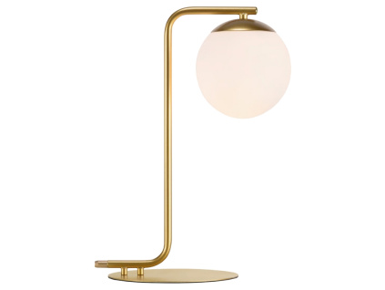 Opálově bílá skleněná stolní lampa Grant s mosaznou podstavou