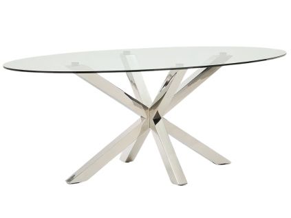 Skleněný jídelní stůl Kave Home Argo II. 200 x 100 cm s nerezovou podnoží