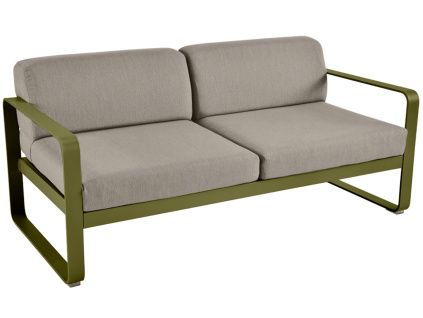 Šedohnědá čalouněná zahradní pohovka Fermob Bellevie 160 cm se zelenou podnoží - odstín pesto