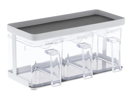 Set tří plastových dóz Yamazaki Tower 650 ml se stojanem