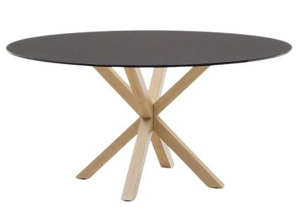 Matně černý skleněný jídelní stůl Kave Home Argo 150 cm s přírodní kovovou podnoží