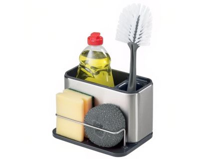 Stříbrno-černý nerezový stojan na mycí prostředky Surface Sink Tidy