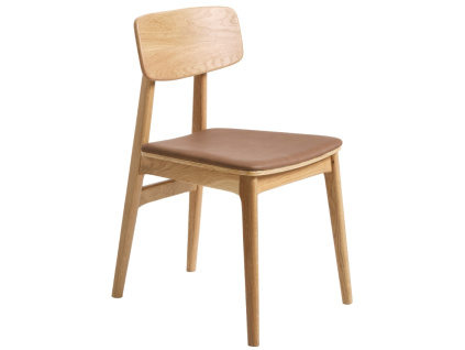 Dubová jídelní židle Unique Furniture Livo s hnědým koženkovým sedákem