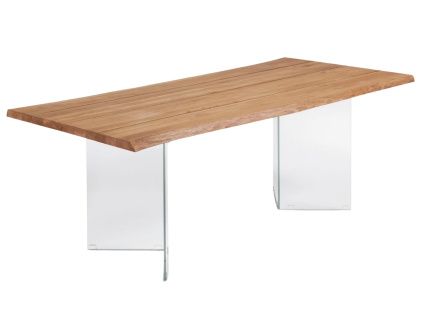 Dubový jídelní stůl Kave Home Lotty 220 x 100 cm se skleněnou podnoží