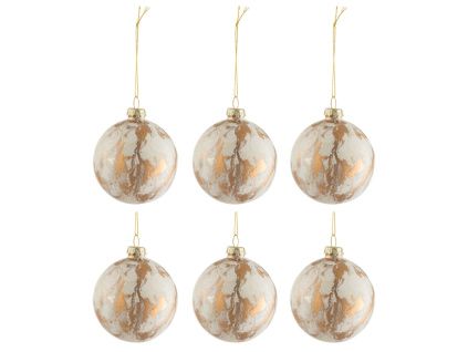 Set šesti bílých skleněných vánočních ozdob J-line Morble 8,5 cm