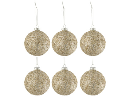 Set šesti zlatých skleněných vánočních ozdob J-line Pia 8 cm