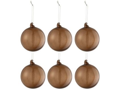 Set šesti hnědých skleněných vánočních ozdob J-line Ivory 8 cm