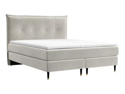 Béžová sametová postel boxspring DUNA 160 x 200 cm