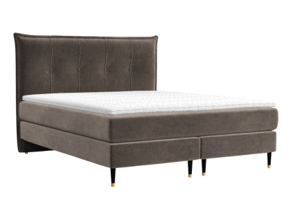 Hnědá sametová postel boxspring DUNA 140 x 200 cm