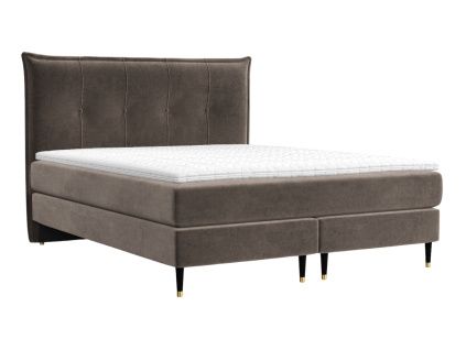 Hnědá sametová postel boxspring DUNA 180 x 200 cm