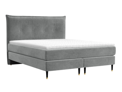 Šedá sametová postel boxspring DUNA 160 x 200 cm