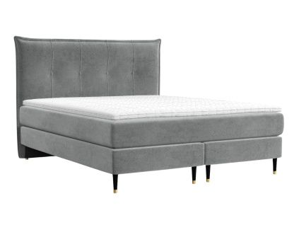 Šedá sametová postel boxspring DUNA 200 x 200 cm