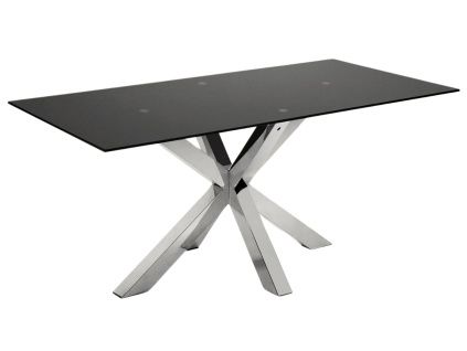 Matně černý skleněný jídelní stůl Kave Home Argo 200 x 100 cm s nerezovou podnoží
