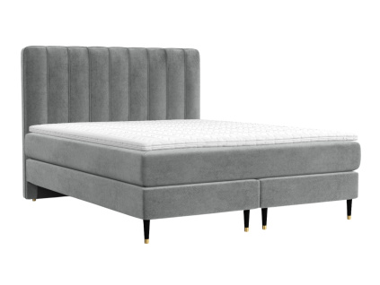 Šedá sametová postel boxspring KOBBE 200 x 200 cm