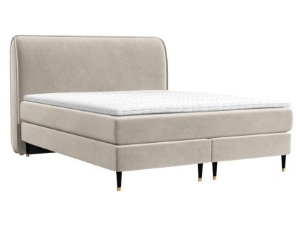 Béžová sametová postel boxspring OFFO 180 x 200 cm