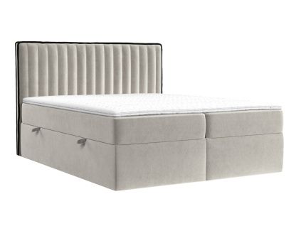 Béžová sametová postel boxspring PILLAR 200 x 200 cm