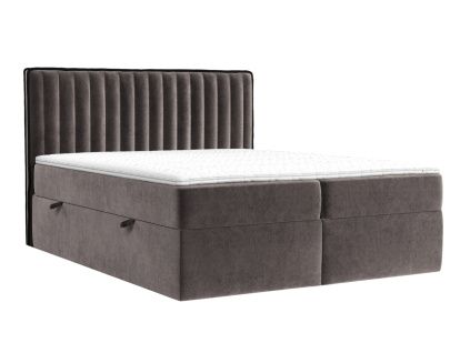 Hnědá sametová postel boxspring PILLAR 160 x 200 cm