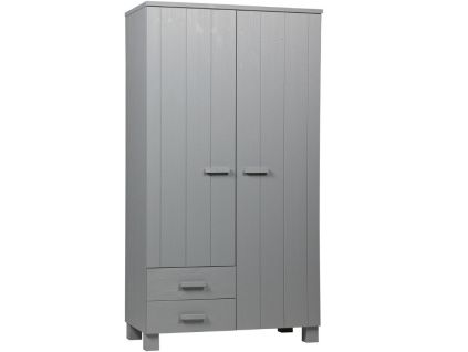 Světle šedá dřevěná šatní skříň Koben 202 x 111 cm se šuplíky