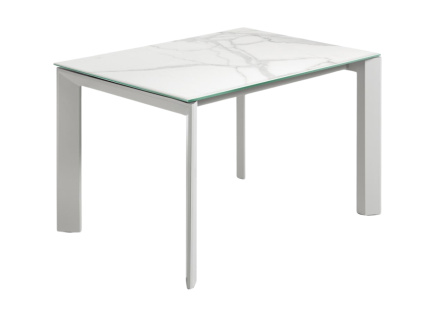Bílý porcelánový rozkládací jídelní stůl Kave Home Axis 120/180 x 80 cm s šedou podnoží