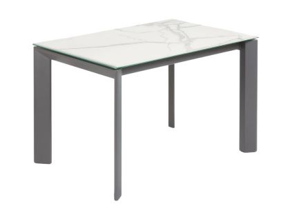 Bílý porcelánový rozkládací jídelní stůl Kave Home Axis II. 120/180 x 80 cm s tmavou podnoží