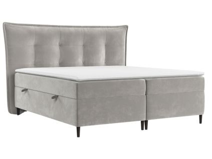 Šedobéžová sametová postel boxspring SINAI 200 x 200 cm
