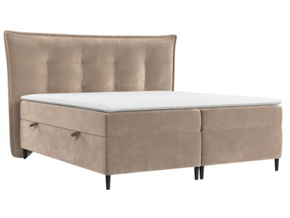 Béžová sametová postel boxspring SINAI 180 x 200