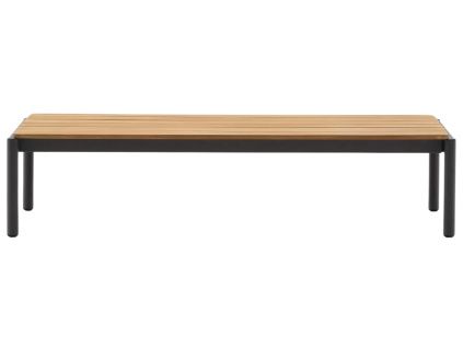 Dřevěný zahradní konferenční stolek Kave Home Sorells 149,2 x 63 cm s šedou podnoží