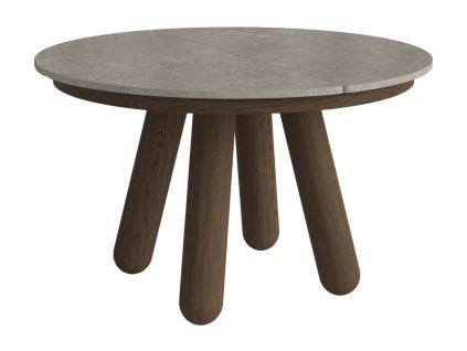 Šedý mramorový rozkládací jídelní stůl Balance 125/225 cm s tmavou dubovou podnoží