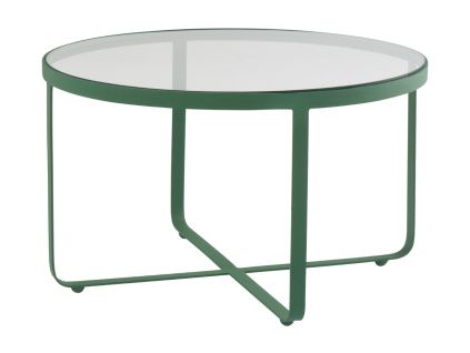 Skleněný konferenční stolek MALBUN 60 cm se zelenou podnoží