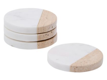 Set čtyř bílo-hnědých mramorových podtácků Kave Home Nivol
