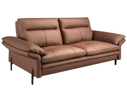 Hnědá kožená trojmístná pohovka No. 6241, 208 cm