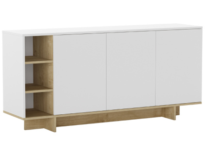 Bílá lakovaná komoda Cequoia 170 x 40 cm s dubovým dekorem