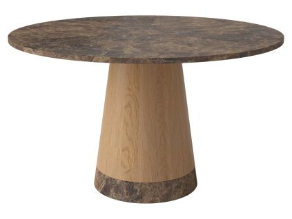 Hnědý mramorový jídelní stůl Piro 125 cm s dubovou podnoží