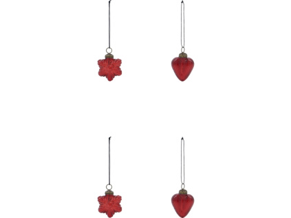 Červené skleněné vánoční ozdoby Heart, 4 ks